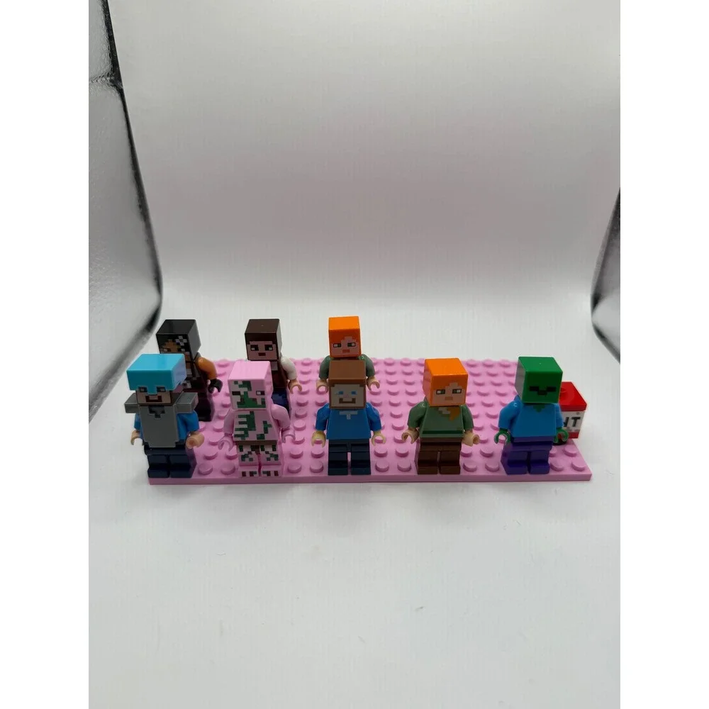 Lego Minecraft Minifigure Lot Steve Alex Zombie Creeper TNT Block‎ 8pc